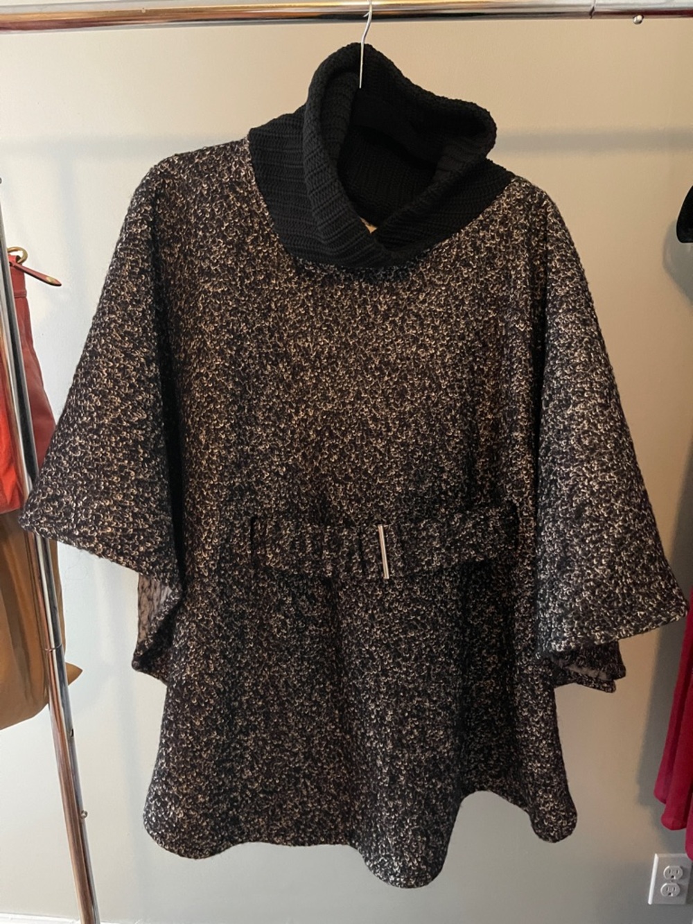 Bodybag by Jude - Textured Black & Gray Knit Poncho with Belt